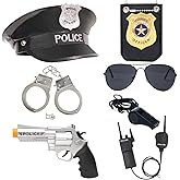 QPCOS Police Officer Role Play Kit Hat Handcuffs Sunglasses Policeman Costume Accessories for Cop Swat Halloween Party