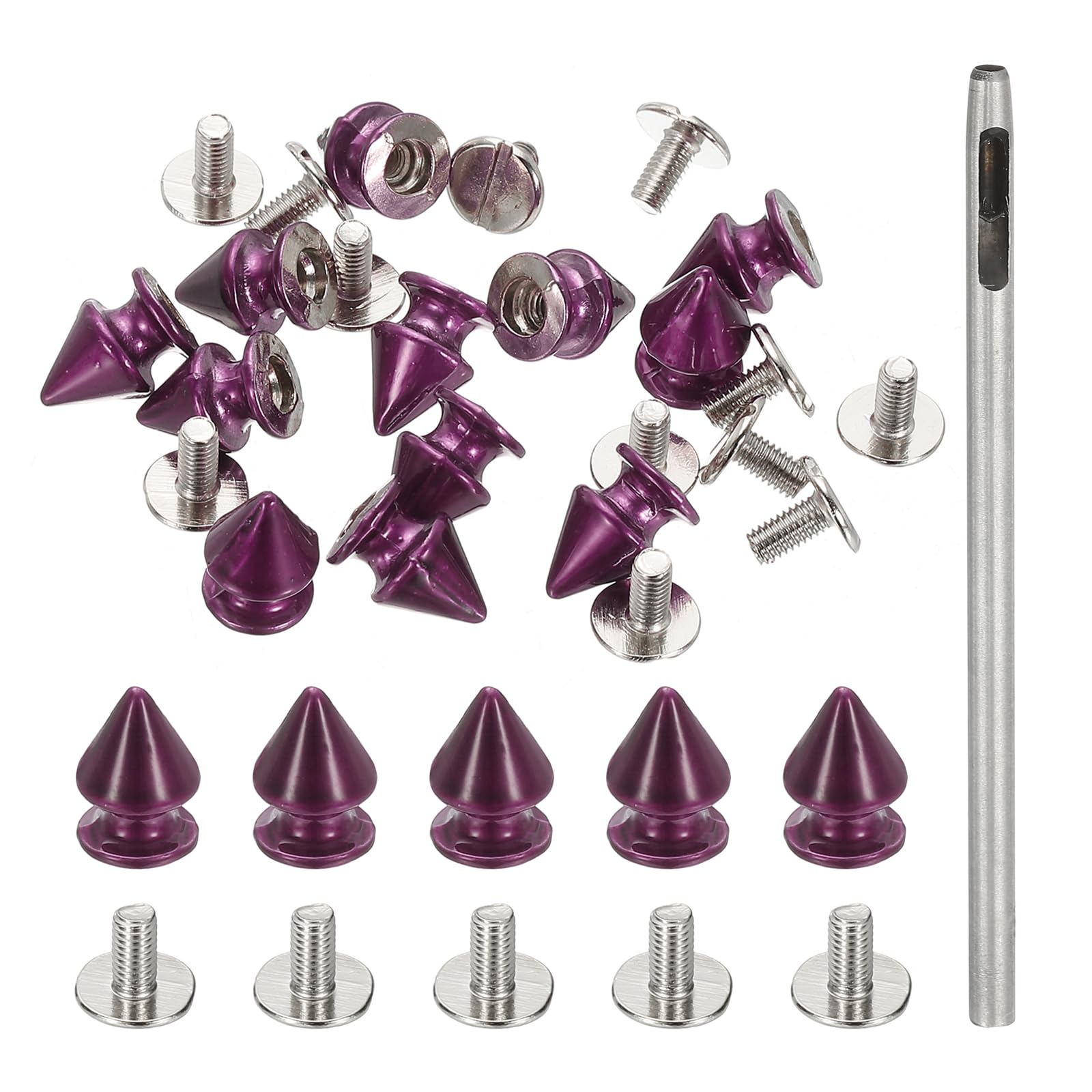 PATIKIL 12mm Studs for Clothing, 24 Sets Spikes for Clothes Studs and Spikes Leather Rivets Metal Cone Punk Spikes Screw Posts with Hole Puncher for Leather Jacket Fabric, Rose Red
