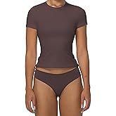 Sunzel Short Sleeve Shirts for Women Slim Fit Double Lined T Shirt with Crew Neck Basic Summer Tops for Workout & Casual