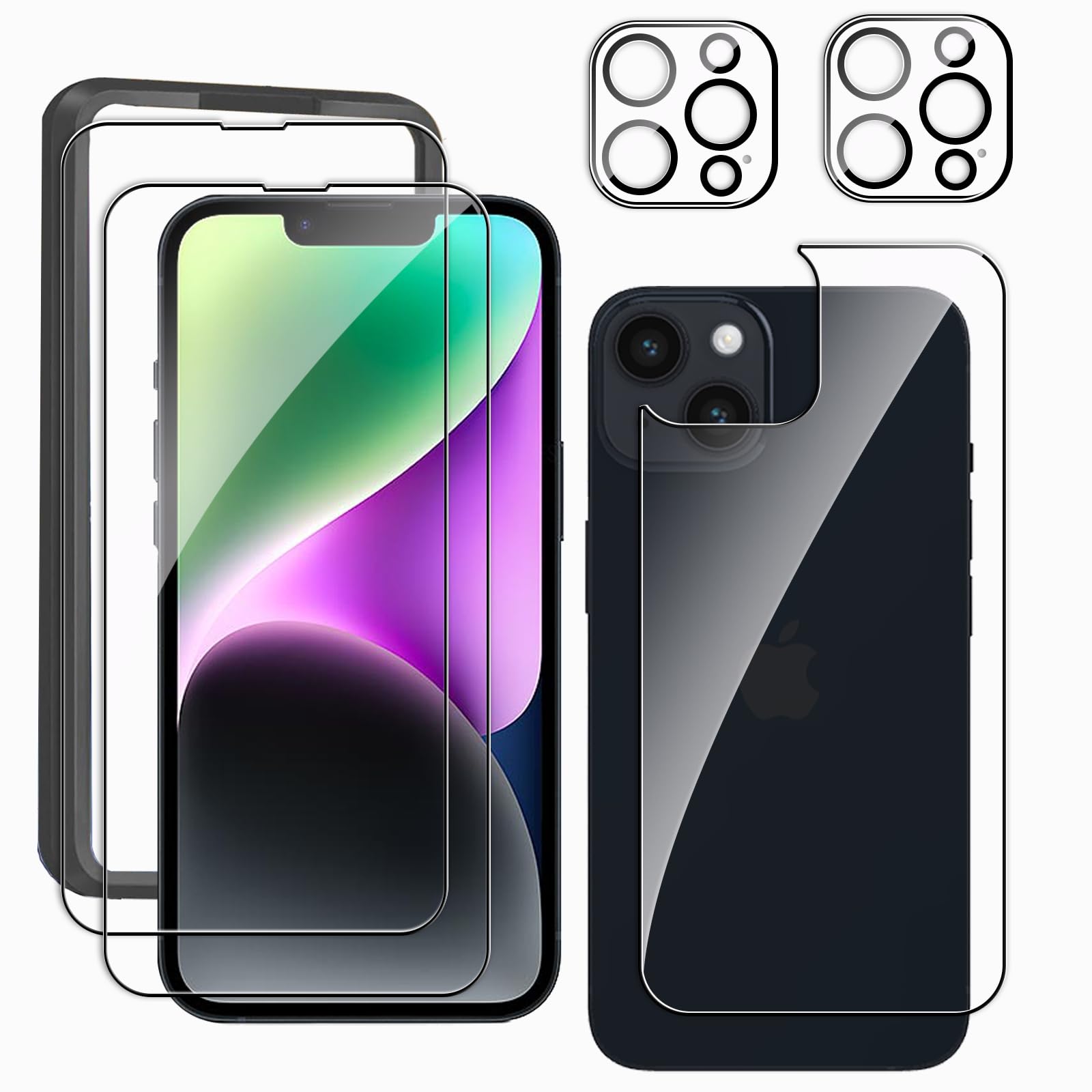 SVMONGWA 2 Pack Front Screen + 1 Pcs Back Protector for iPhone 14 Pro Max +2 Camera Lens Protector, 9H Hardness Tempered Glass, With Installation Frame, Case friendly for iPhone 14 Pro Max