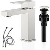 KENES Single Handle Bathroom Sink Faucet, Brushed Nickel Vanity Faucet for Bathroom Sink, with Pop Up Drain Stopper & Water Supply Lines LJ-9031