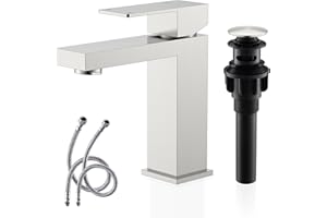 KENES Single Handle Bathroom Sink Faucet, Brushed Nickel Vanity Faucet for Bathroom Sink, with Pop Up Drain Stopper & Water Supply Lines LJ-9031