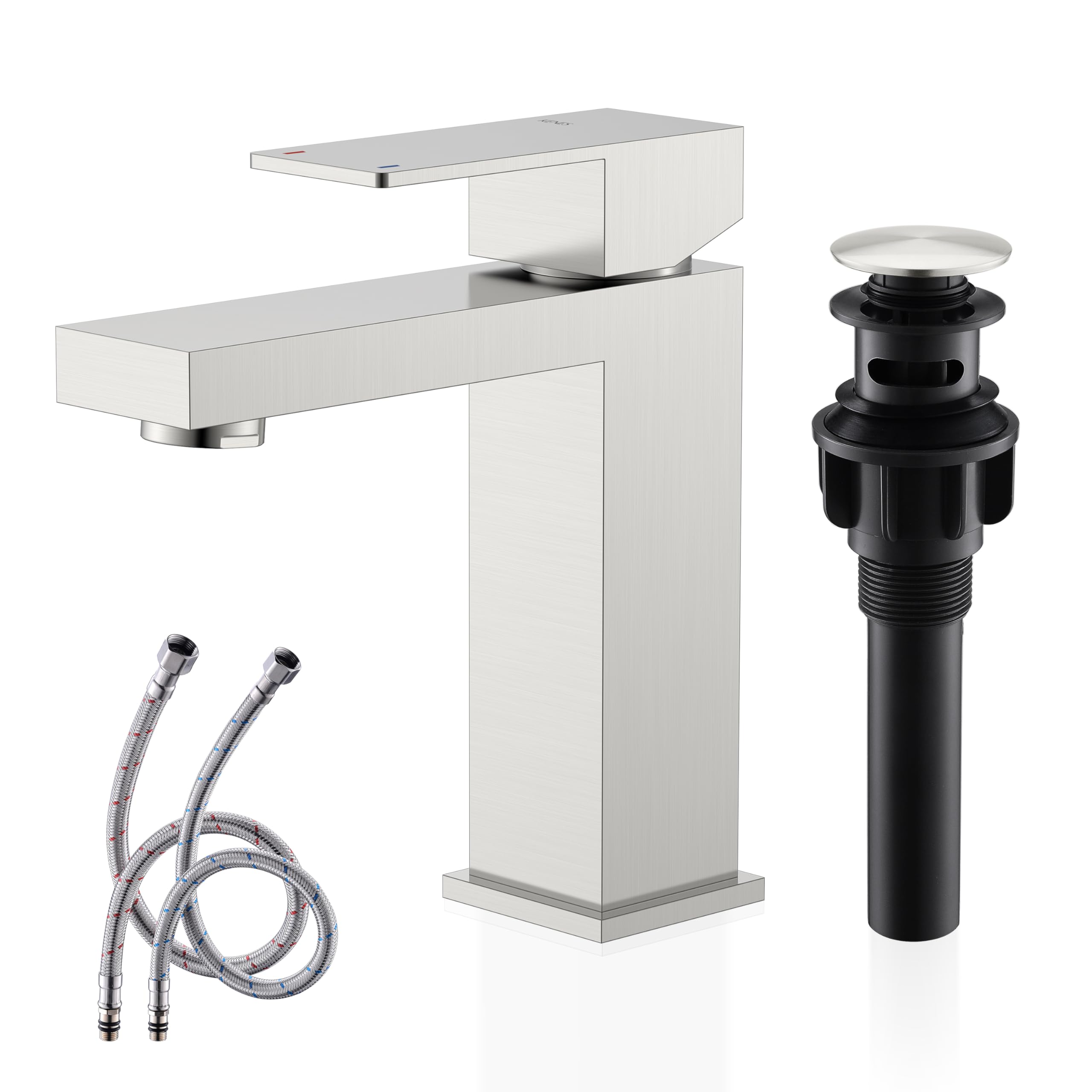 Photo 1 of KENES Single Handle Bathroom Sink Faucet, Brushed Nickel Vanity Faucet for Bathroom Sink, with Pop Up Drain Stopper & Water Supply Lines LJ-9031