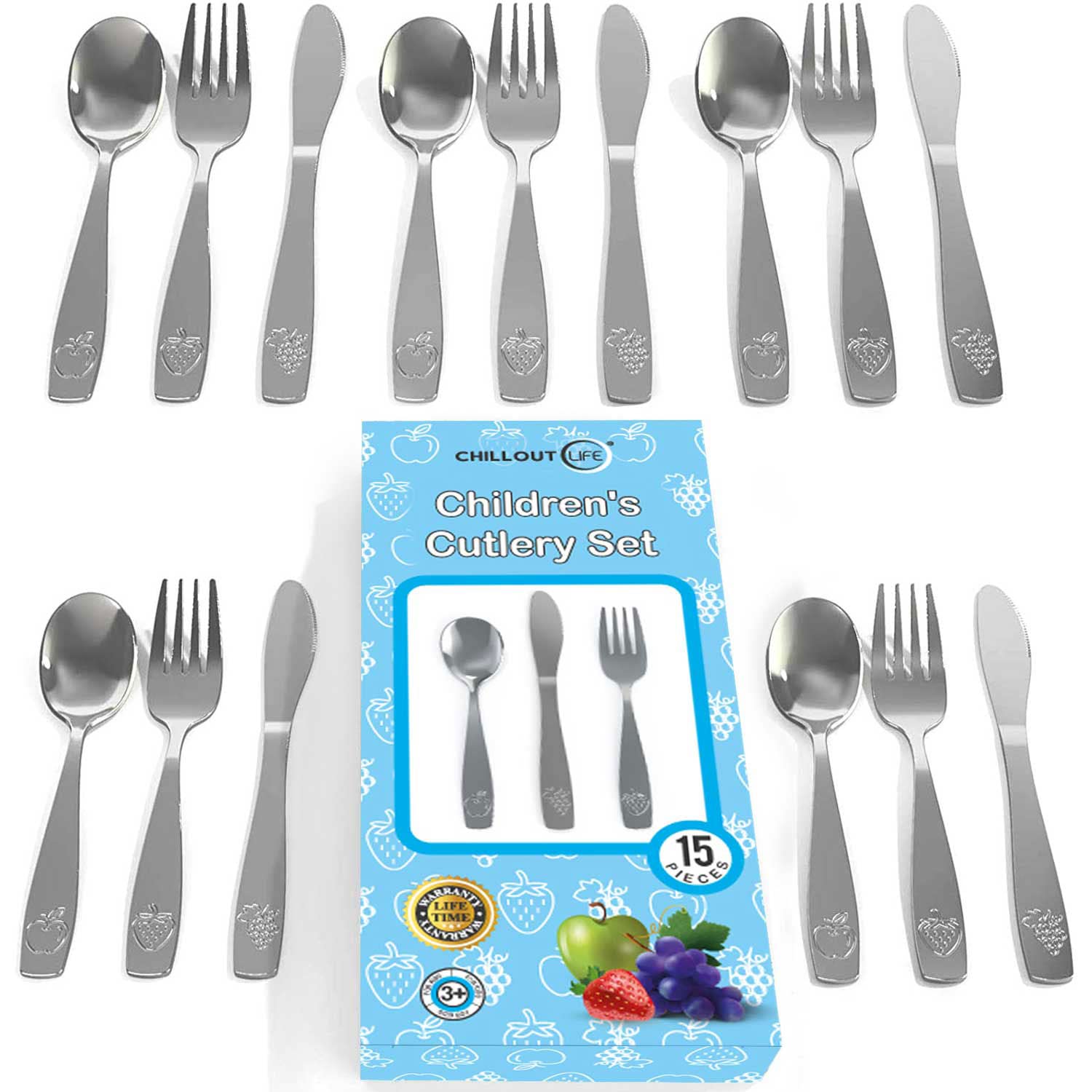 15 Piece Stainless Steel Kids Silverware Set - Kids Utensil Set - Metal Kids Cutlery Set Includes 5 Small Kids Spoons, 5 Forks & 5 Knives