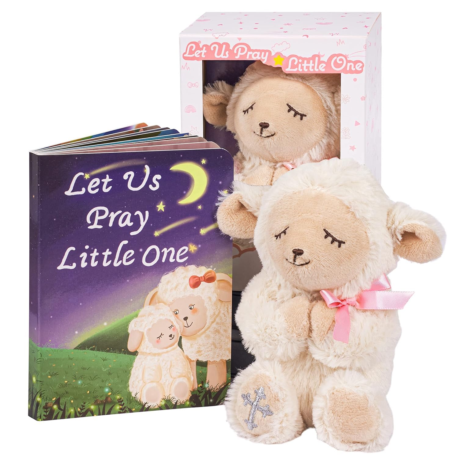Photo 1 of MyMateZoe Baptism Gifts for Girl, Great Christening, Dedication and Baptism Gift Set for Girl and Newborn Baby, Includes 7" Praying Lamb Plush Toy and Let Us Pray Baby Book in Keepsake Gift Box