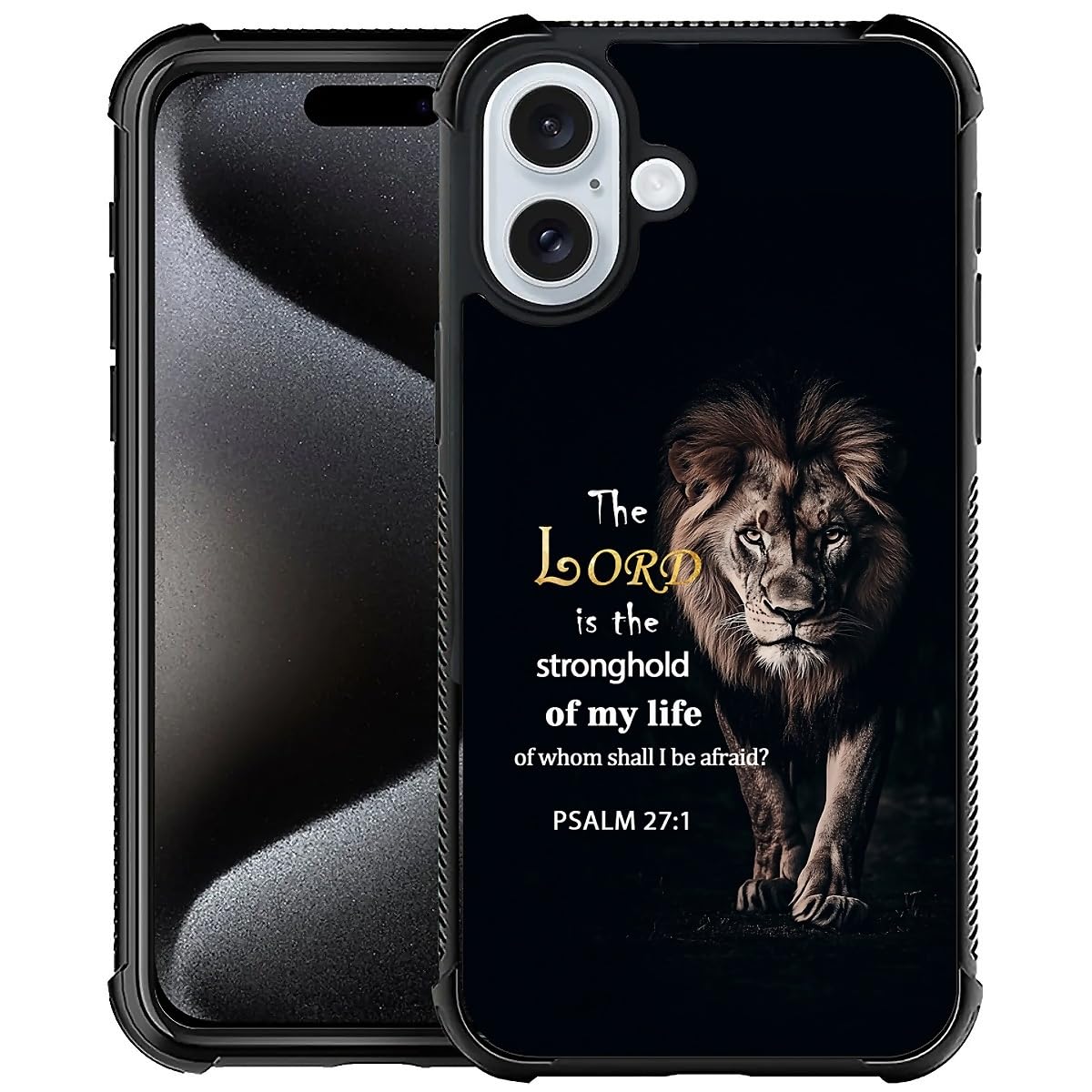 ilikediy Case for iPhone 16 W Psalm Scripture Lion Pattern Design Case for Women Girls Men Soft TPU Bumper Hard PC Back Anti-Fall Shockproof Protective Slim Cover