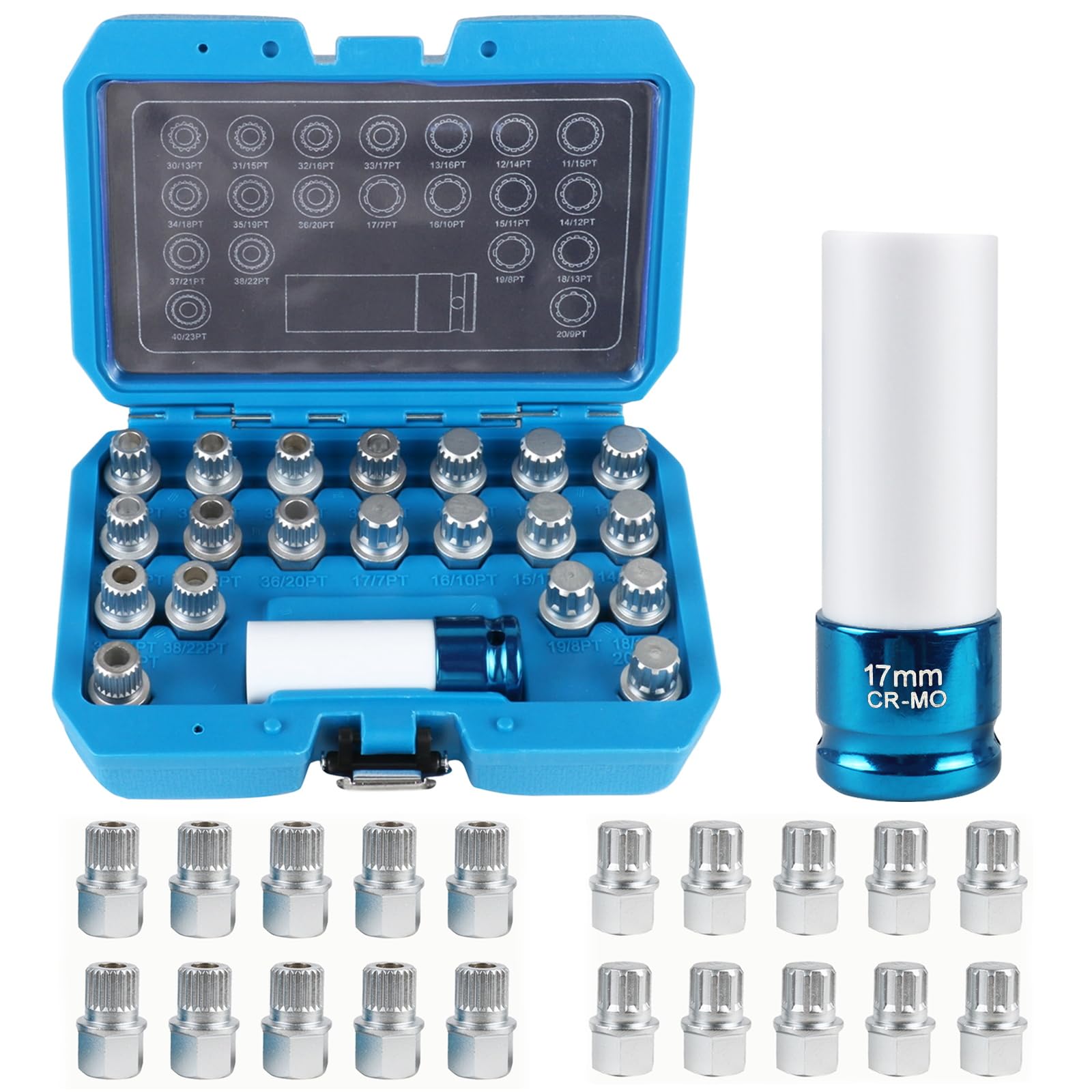 Photo 1 of MOTOCOCHE 21Pcs Wheel Lock Removal Kit, BMW Wheel Lock Key Set with 1/2 inch Socket Adapter, BMW Lug Nut Key, Anti-Theft Screw Remover for Removing and Locking