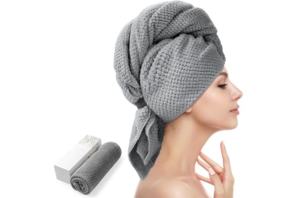 YFONG Large Hair Towel Wrap for Women, Super Absorbent Microfiber Hair Towel for Curly Hair, Fast Drying Hair Turbans with El