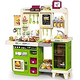 Pupu Pig Kids Kitchen Playset, Play Kitchen with Steam, Lights and Sounds | Toy Kitchen Set, Toy Stove, BBQ Grill,Sink, Play Food, Pretend Kitchen Accessories, Cooking Interactive Play for Toddler Gift
