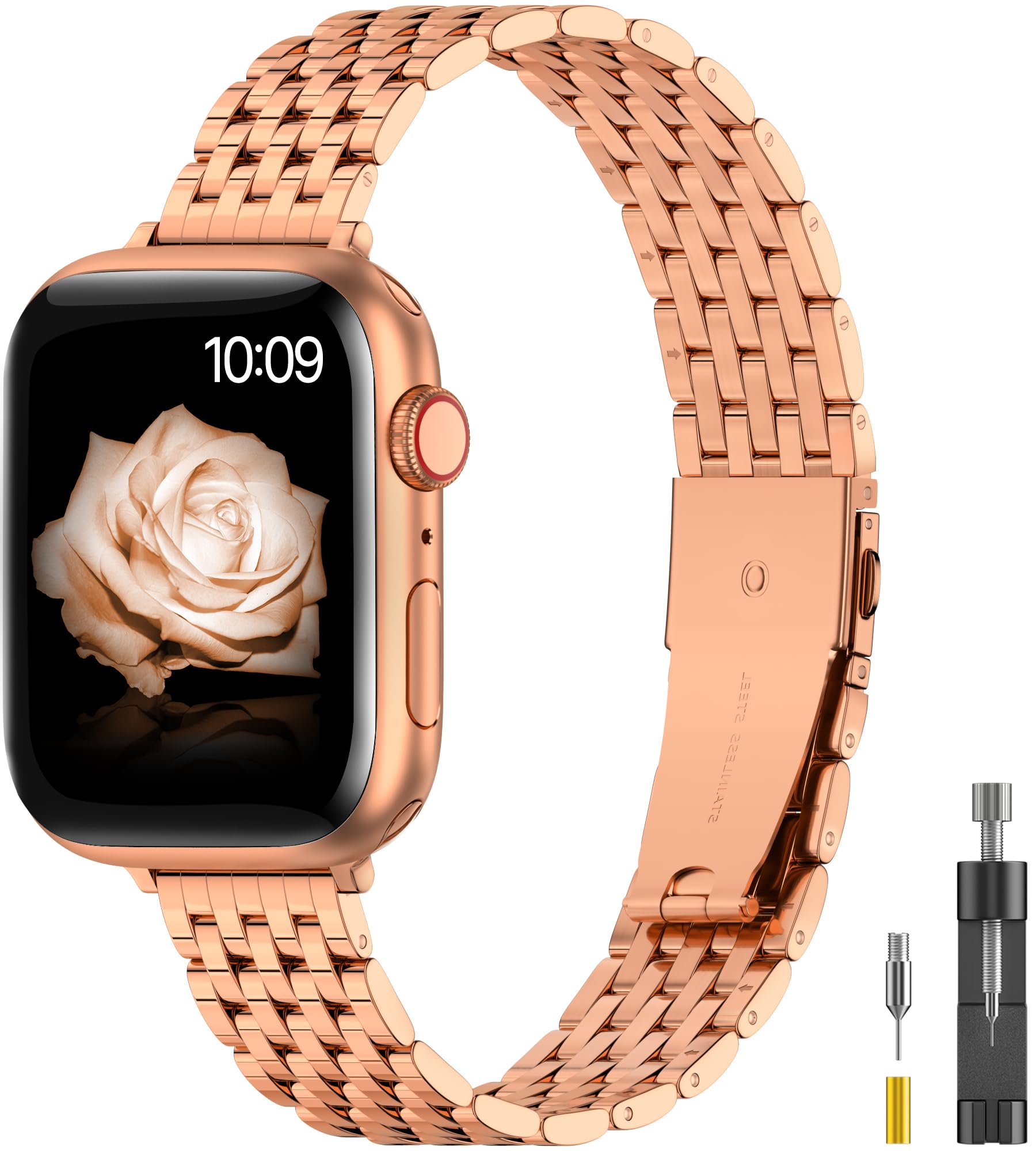 TISIMO for Apple Watch Band 38mm 40mm 41mm 42mm 44mm 45mm Series 9 8 7 6 5 4 3 2 1 SE SE2 Women and Men,Classic Stainless Steel Metal Watchband for iWatch Bands,Pretty Shiny Look