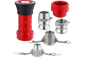 Pelopy Fire Hose Nozzle 1.5 Inch NPSH/NPT Thermoplastic Fire Equipment Spray Jet Fog with 1.5 Inch Aluminum Female and Male Fitting NPT Thread Cam Lock Fitting (part a B D & F) Cam Groove Hose Kit