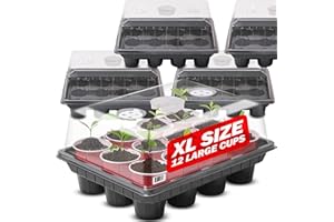 Tarli Pack of 5 Plant Germination Kit - 4" Dome Closure Seed Starter Tray, 2 Adjustable Vents Attached Cloning Tray, 12 Cells That Fit 12 Oz Cups, Suitable for Large Seeds