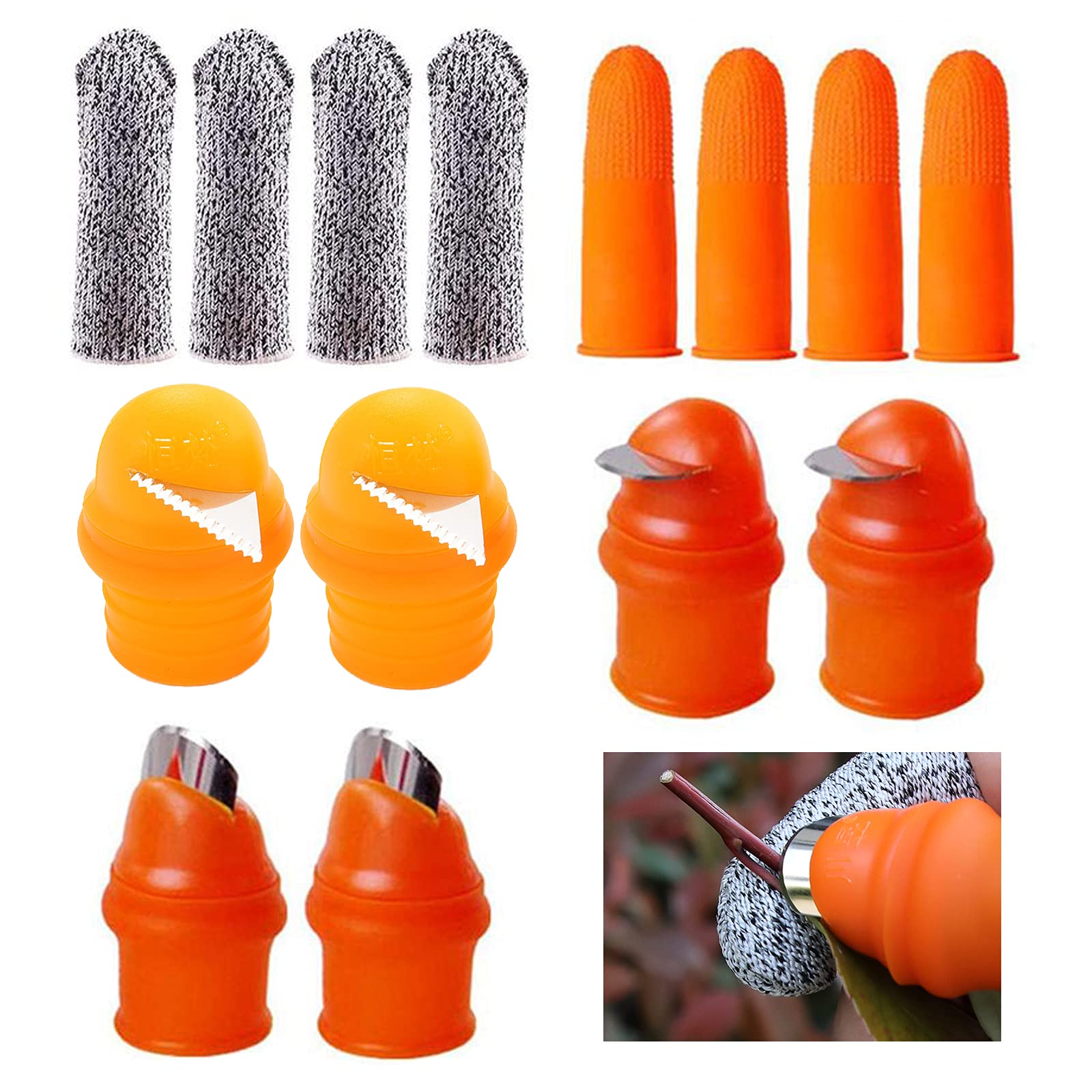 CDIYTOOL Garden Silicone Thumb Knife, 14PCS Harvesting Plant Pickers Finger Thumb Plant Cutter for Trimming Fruit Vegetables, 6 Thumb Knifes + 4 Anti-Cut Finger Covers + 4 Silicone Finger Covers