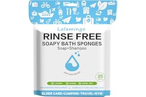 LALAMINGO Disposable Rinse Free Bath Sponges, No Rinse Bathing Wipes for Adults, Soap Infused Dry Shower Wipes for Elderly, Bedridden, Camping, Post Surgery(25 Count 1 Pack)