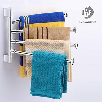 U-S-F BATH ACCESSORIES Stainless Steel 180 Degree 4-Arm Bathroom Swing Hanger Towel Rack/Holder for Bathroom/Towel Stand/Rotating Towel Rack/Bathroom Accessories