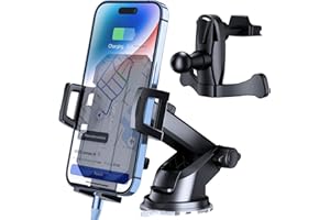 SUUSON 3 in 1 Car Phone Holder, Dashboard & Windshield & Vent Universal Car Mount Phone Holder for Your Car, Cell Phone Holder Truck for iPhone 16 15 Pro Max 14 Samsung, Matte Black