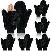 Jeere 6 Pairs Fur Flip Mittens Women for Winter Warm Soft Half Finger Fingerless Convertible Fuzzy Gloves