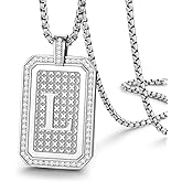Zillaly Initial Pendant Necklace Men Women Uppercase Silver Letter Diamond A-Z Stainless Steel Box 22 Inch