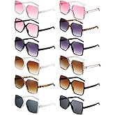 Coume 12 Pairs Square Oversized Sunglasses Shades Retro Square Sunglasses for Women Men Trendy Y2k bulk