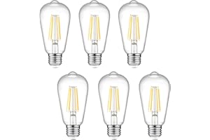 Ascher Dimmable Vintage LED Edison Bulbs, 6W, Equivalent 60W, 700lm, Warm White 2700K, 80+ CRI, ST58 Antique LED Filament Bulbs, E26 Medium Base, Clear Glass, Pack of 6