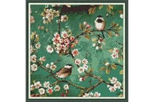 Joy Sunday Cross Stitch Kits Stamped Full Range of Embroidery Starter Kits for Beginners DIY 11CT 3 Strands-Plum Blossom Birdie(Printed) 17.71×17.71 inch