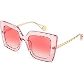 FEISEDY Sunglasses Womens Trendy, Oversized Square Shades, Pearl Inlay Cat Eye Frame UV400 Protection B2625