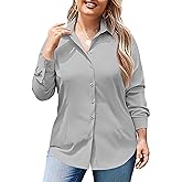 IN'VOLAND Women's Plus Size Button Down Shirts Long Sleeve Collared Casual Shirt Office Work Blouse Tops