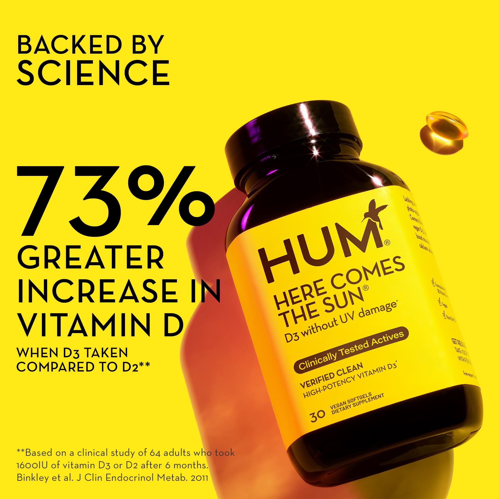 HUM Here Comes The Sun Immune Support Supplement with Vitamin D Supplements for Women and Men for a Healthy Immune System, D3 Vitamin Supports Bone Health, 30 Capsules
