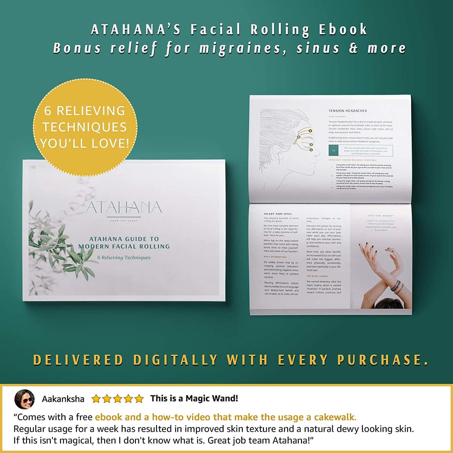 Jade Roller and Gua Sha Set - 100% Natural Jade Stone Roller & Gua Sha - Video Tutorial & Ebook Included - Real Jade Roller for Face: Beauty