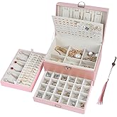 BOOVO Earring Jewelry Box For Women Girl Stud Organizer, 5 Layers Girl Jewelry Organizer Box With Lock Earring Holder Organizer Necklace Ring Jewelry Organizer Box For Girls (rose gold)