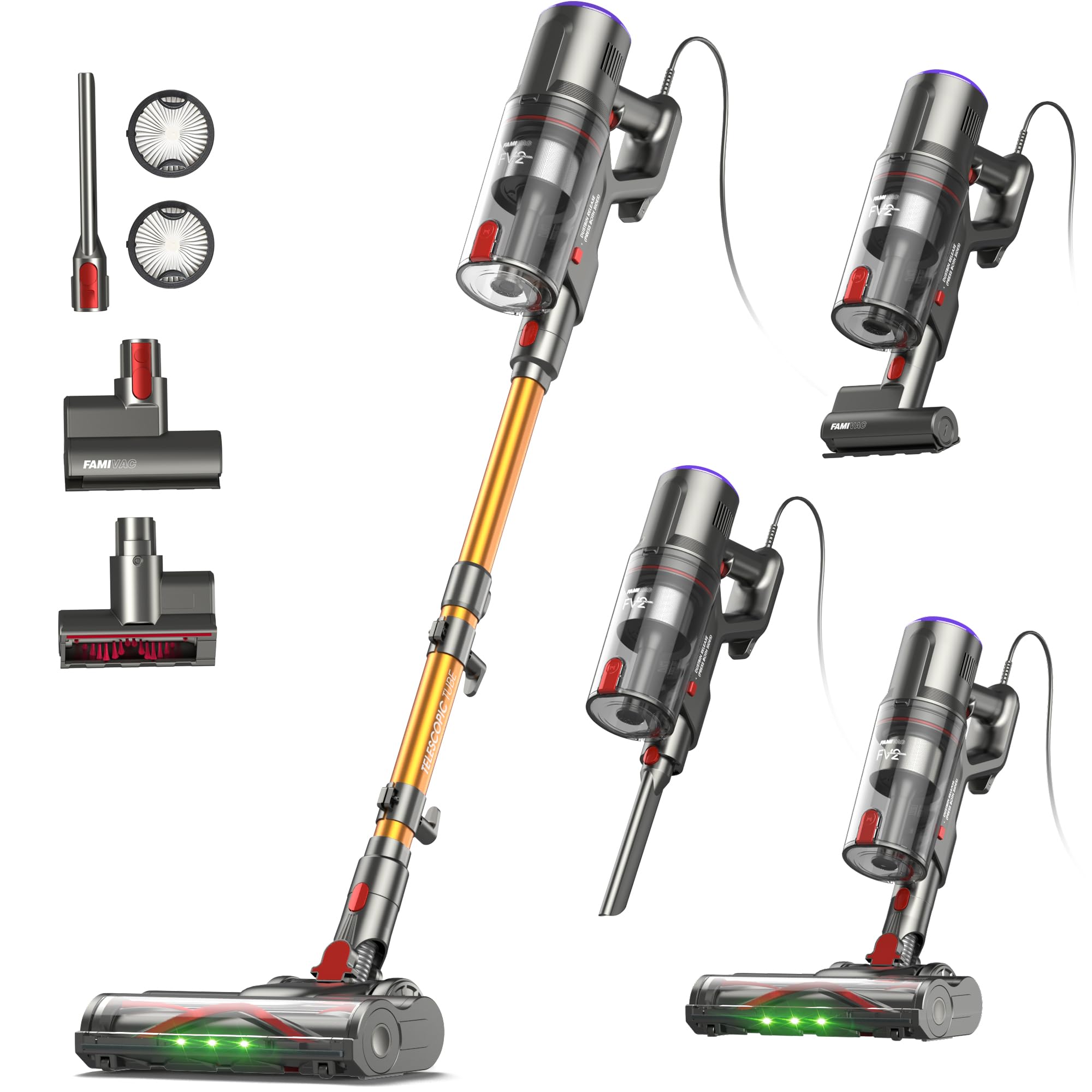 FAMIVAC FV2 Staubsauger mit Kabel,Staubsauger Beutellos mit Matratzenbürste