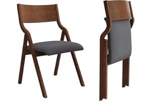 Ball & Cast Upholstered Folding Dining Chairs Set of 2, Foldable Wooden Chair 2-Pack, Portable Office-Chair for Kitchen Outdoor Activity, Easy Carry & Storage, Walnut+Grey