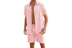 LecGee Linen Sets For Men Button Down Cuban Guayabera Shirt Shorts Set 2 Piece Linen Outfits