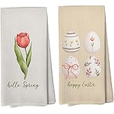 Liosei Happy Easter Kitchen Towels, Easter Dish Towels, Easter Hand Towels for Kitchen Bathroom, Easter Eggs Spring Floral Kitchen Towels, Easter Kitchen Bathroom Decor, 16x24 Set of 2