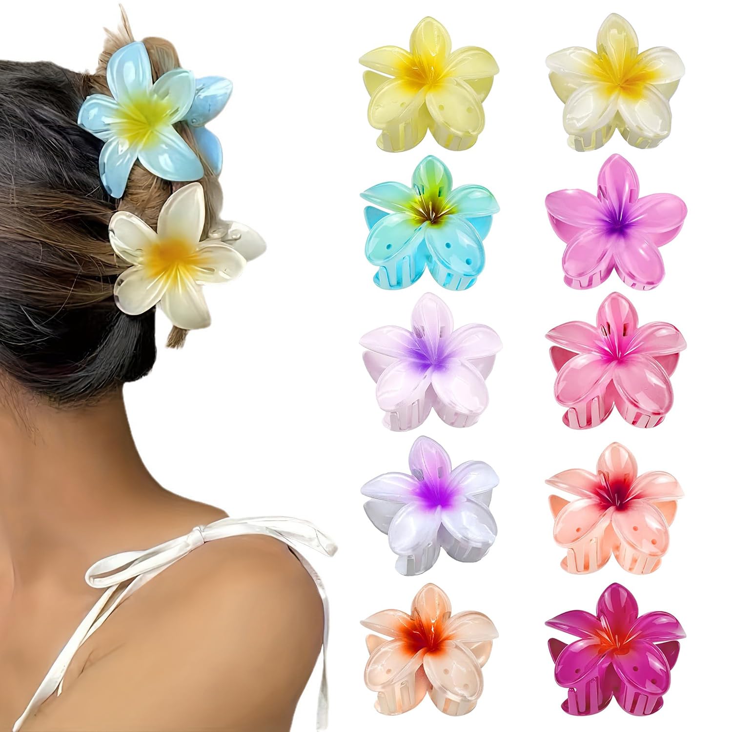 EUZUXU 10 Pcs Flower Hair Clip, Nonslip Flower Claw Clips Strong Hold, Medium Size Clips for Women and Girls Headwear Accessories
