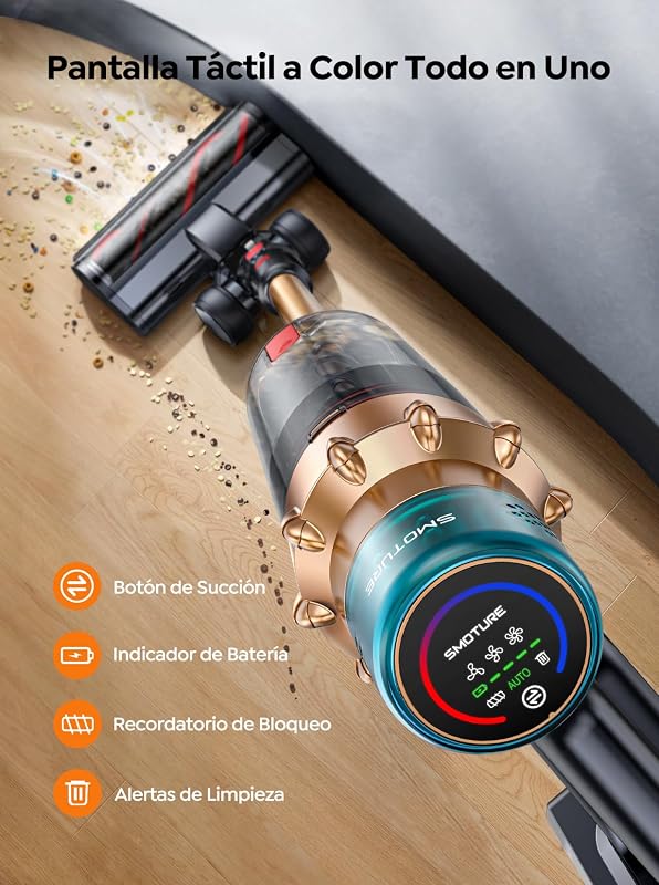 Aspirador sem fios 50KPa/600W/65min (ECO), aspirador vertical potente com escova de colchão, mangueira 1M, escova anti-emaranhados com luz, modo automático, carregamento na parede, carro/pisos/carpetes