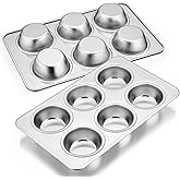 E-far Muffin Pan Set of 2, Stainless Steel Muffin Pan Tin for Baking, 6-Cup Metal Cupcake Pan Tray, Non-toxic & Healthy, Oven & Dishwasher Safe, Regular Size - 11.44 x 7.12 x 1.25 Inch