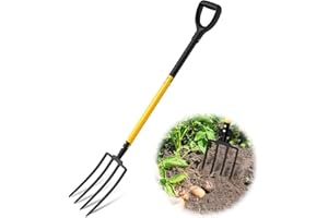 COOPVIVI Pitch Fork, 4 Tine Heavy Duty Garden Fork with Ergonomic No-Slip D-Grip Handles, 45 Inches Long Handle Spading Fork, Perfect for Gardening Digging, Land Management, Yard work, Farming (Black)