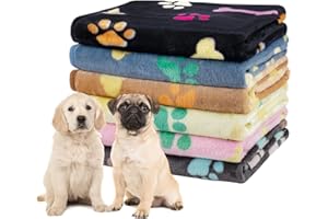 Dono 1 Pack 6 Dog Blankets, Soft Fluffy Fleece Pet Blanket Warm Sleep Mat Paw Print Design Puppy Kitten Throw Blankets Doggy Blanket for Dogs