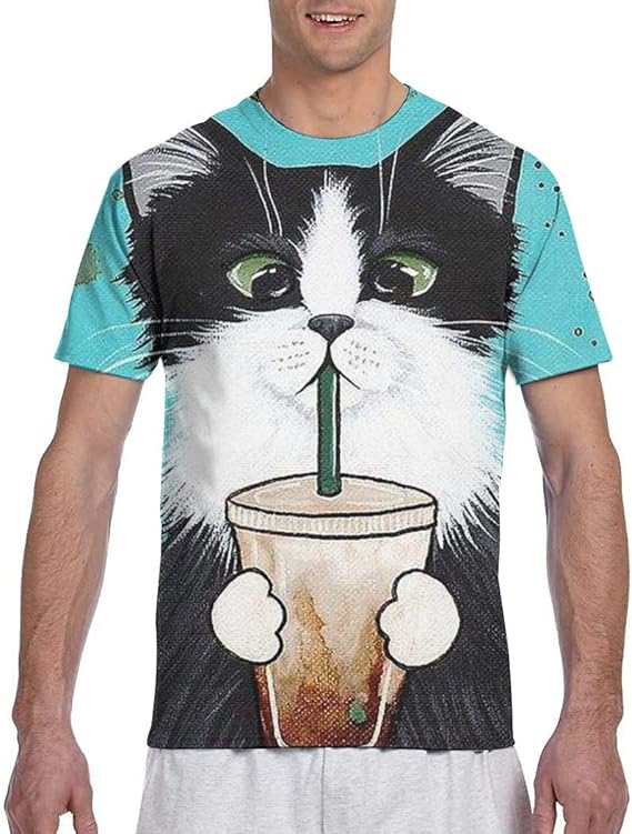 Amazon Co Jp 猫が飲み物を飲む Tシャツメンズ 半袖プリント 夏 カジュアルファッション 人気 クルーネック ゆったりとしたスポーツの快適性 ユニセックス 服 ファッション小物