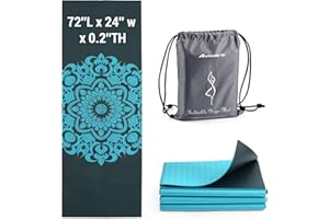 Avoalre Foldable Travel Yoga Mat Print | 5mm &6mm Thick Large Pilates Mat | Non-Slip High Density Floor Exercise Mat for Home Workout | Eco-Friendly Folding Fitness Mat for Women Men with Carrying Bag