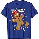 Trendy Holiday Apparel Gingerbread Man Oh Snap Christmas T-Shirt - Men's Unisex Adults Black Solid Crew Neck Short Sleeve Classic Fit Pull On Christmas Celebration T-Shirt