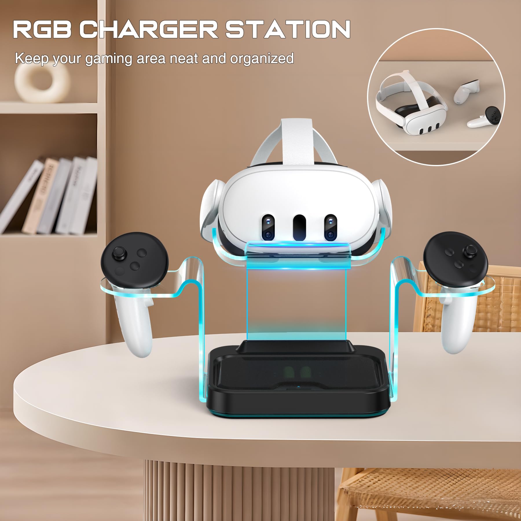 Charging Dock for Oculus Meta Quest3/ 3S / 2, VR Headset Charging Station with Adapter,USB A to C Cable and 4 Rechargeable Replacemnt Batteries (Charging Dock for Quest3/3S/2)