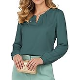AURUZA Women's Satin Dressy Business Casual Blouse Crewneck Silk Pleated Long Sleeve Work Shirt Office Casual Spring Top
