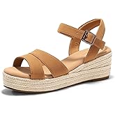 Coutgo Womens Wedge Platform Sandals Espadrille Heels Open Toe Buckle Ankle Strap Summer Shoes