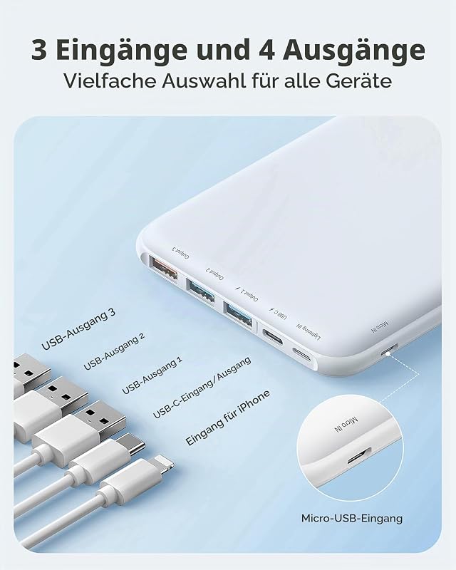 Power Bank, Slim Powerbank 26800mAh mit 4 Ausgängen & 3 Eingänge