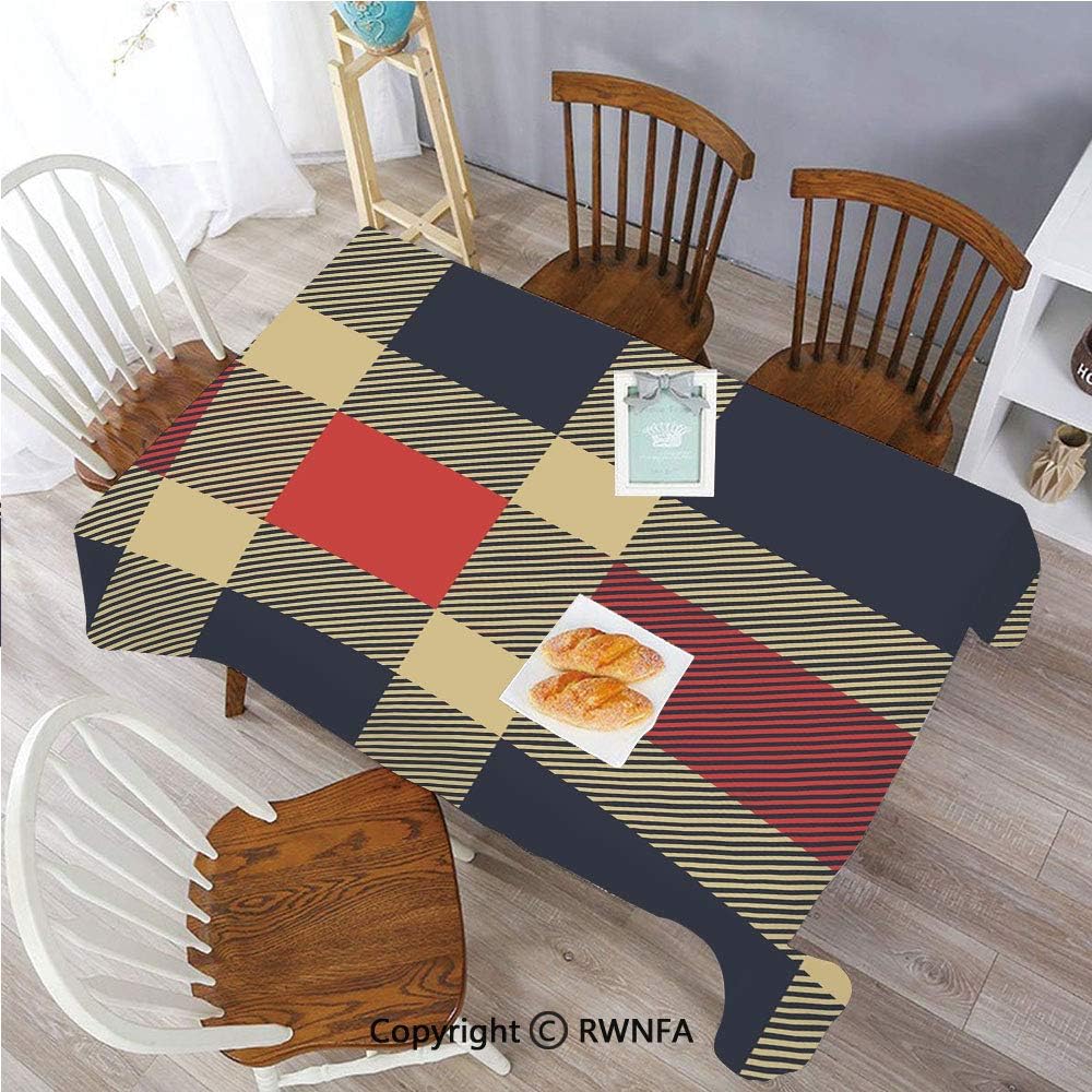 Polyester Spillproof Tablecloths for Rectangle Tables 60 x 84 Inch Vintage Plaid