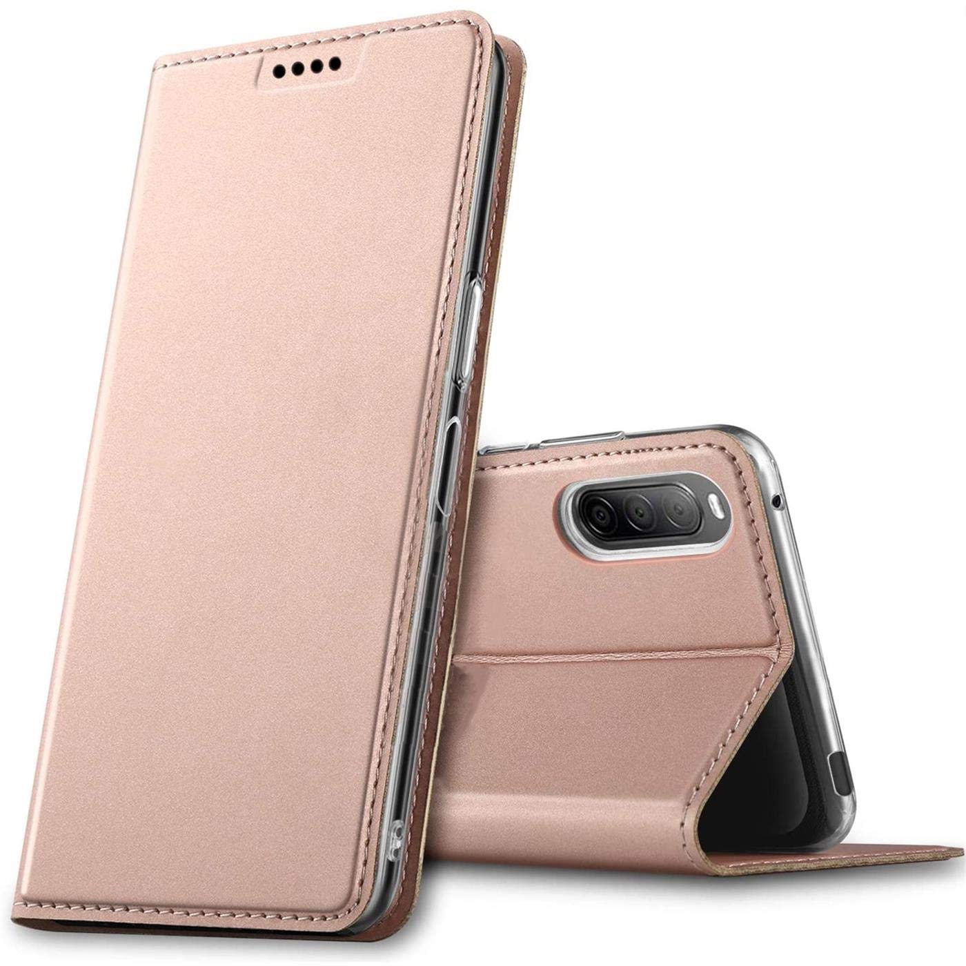 Mobile phone case for Sony Xperia 10 V (2023), premium mobile phone flip cover for Sony Xperia 10 V case [integrated magnet] book case PU leather bag, rose gold