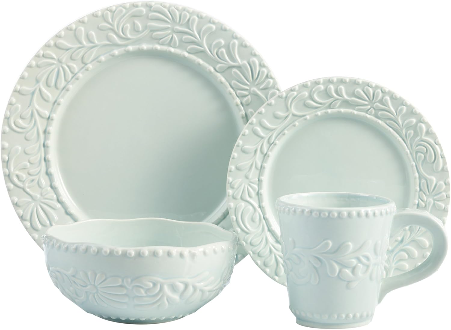 American Atelier 16 Piece Bianca Leaf Dinnerware Set, Blue Dinnerware Sets