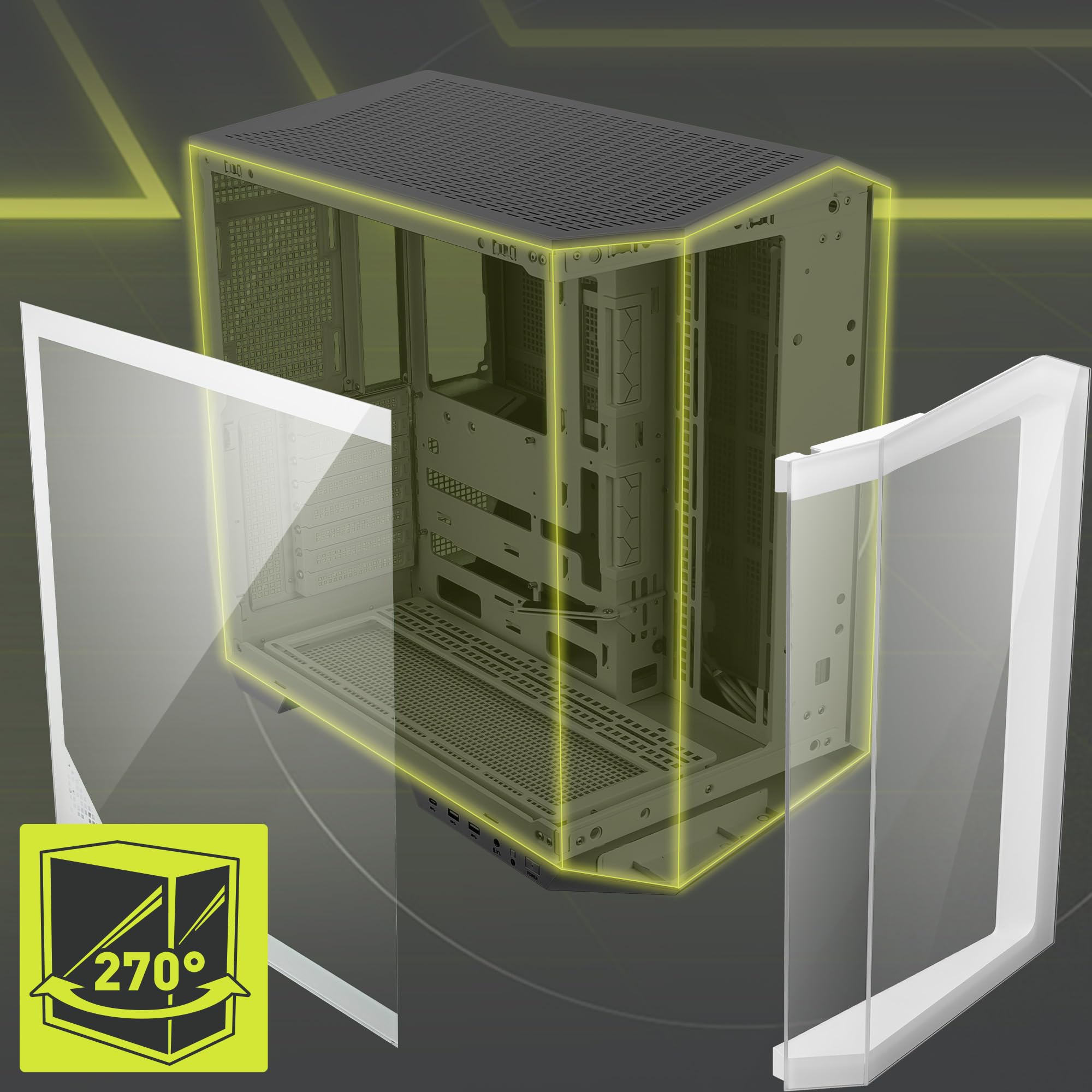 MSI MAG PANO 100L PZ White - Premium Mid-Tower Gaming PC Case - Tempered Glass Side Panel - Liquid Cooling Support up to 360mm Radiator - White Color Case